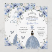 Baby Blue White Floral Princess Quinceañera XV 16 Kaart (Voorkant / Achterkant)
