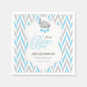 Baby Blue, White Grey Elephant Baby shower 2 Servetten
