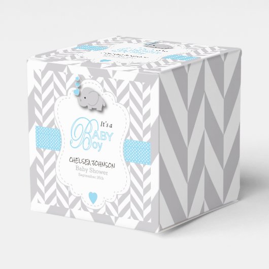 Baby Blue, White Grey Elephant Baby shower Bedankdoosjes (Voorkant Zijde)