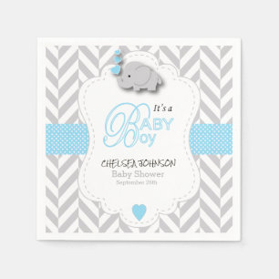 Baby Blue, White Grey Elephant Baby shower Servetten