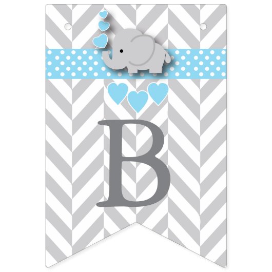 Baby Blue, White Grey Elephant Baby Sprinkle Vlaggetjes (Tweede vlag)