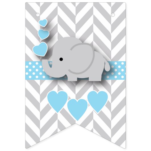 Baby Blue, White Grey Elephant Baby Sprinkle Vlaggetjes (Eerste vlag)