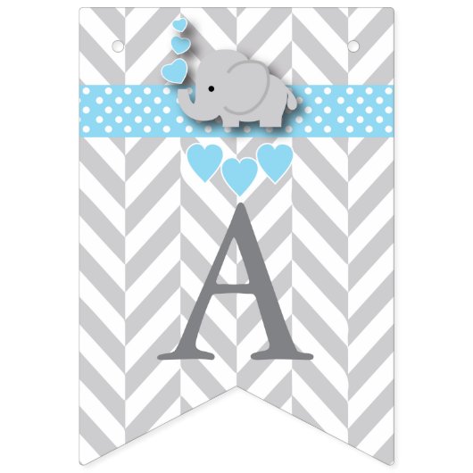 Baby Blue, White Grey Elephant Baby Sprinkle Vlaggetjes (Derde vlag)