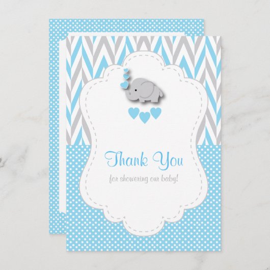 Baby Blue, White Grey Elephant Dank je Bedankkaart (Voorkant / Achterkant)