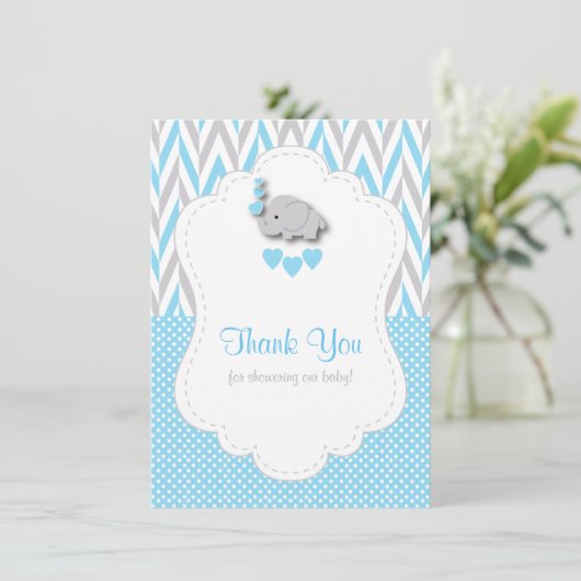 Baby Blue, White Grey Elephant Dank je Bedankkaart (Staand voorkant)