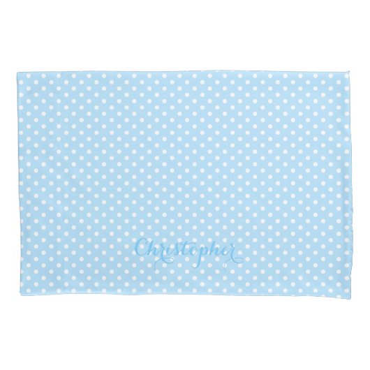 Baby Blue White Polka Dots Pattern Monogramed Kussensloop (Voorkant)