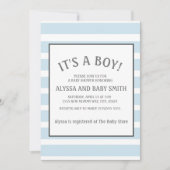 Baby Blue White Striped Baby Boy Shower Kaart (Voorkant)