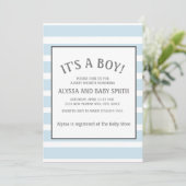 Baby Blue White Striped Baby Boy Shower Kaart (Staand voorkant)