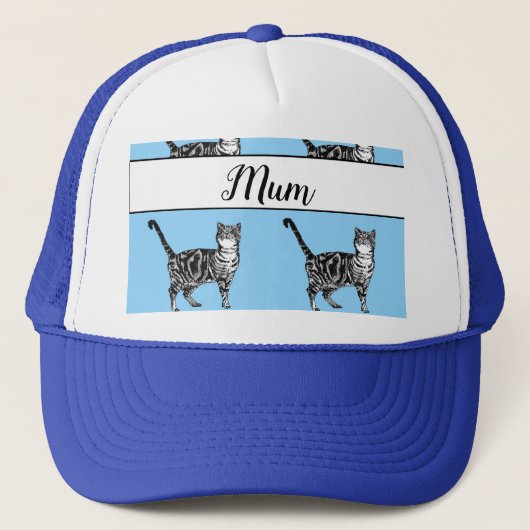 Baby Blue White Tabby cat Cats Whimsical Mom Trucker Pet (Voorkant)