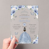 Baby Blue Witte Bloemige Prinses Quinceañera XV 16 Acryl Uitnodigingen (Insitu (Draagbaar))