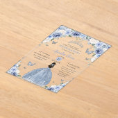 Baby Blue Witte Bloemige Prinses Quinceañera XV 16 Acryl Uitnodigingen (Laagn)