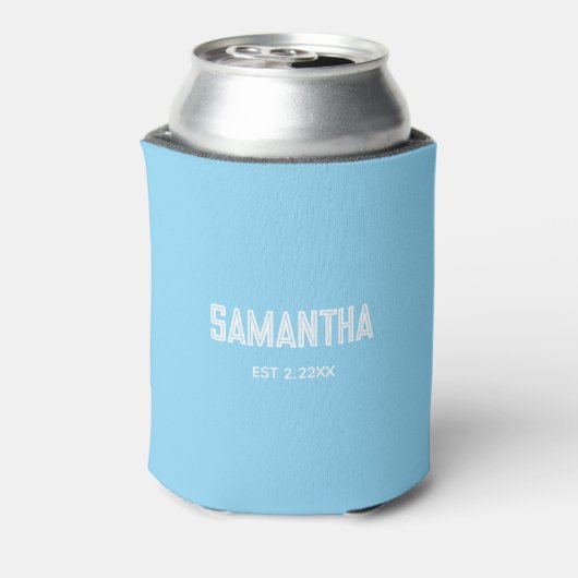 Baby Blue & witte monogram naam Koeler (Blikje Achterkant)