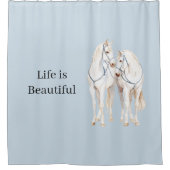 Baby Blue Witte Paarden Douchegordijn (Voorkant)