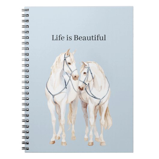 Baby Blue Witte Paarden Notitieboek (Voorkant)