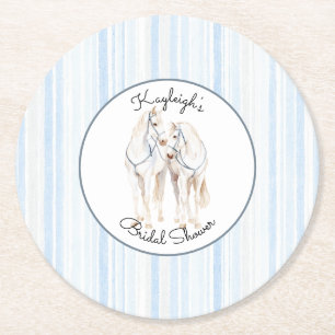 Baby Blue Witte Paarden Strepen Bruidscadeau Ronde Kartonnen Onderzetter