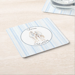 Baby Blue Witte Paarden Strepen Bruiloft Kartonnen Onderzetters
