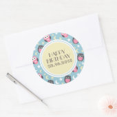 Baby Blue Yellow Night Owl Happy Birthday Sticker (Envelop)