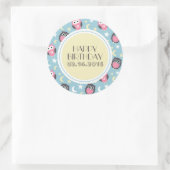 Baby Blue Yellow Night Owl Happy Birthday Sticker (Tas)