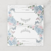 Baby Blue Zachte Roze Bloem Vlinders Quinceañera Plaatskaartje (Buitenkant ongevouwen)