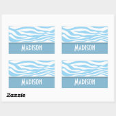 Baby Blue Zebra Animal Print; Gepersonaliseerd Rechthoekige Sticker (Vel)