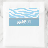 Baby Blue Zebra Animal Print; Gepersonaliseerd Rechthoekige Sticker (Tas)
