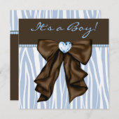 Baby Blue Zebra Brown Baby Boy Shower Kaart (Voorkant / Achterkant)