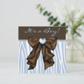Baby Blue Zebra Brown Baby Boy Shower Kaart (Staand voorkant)