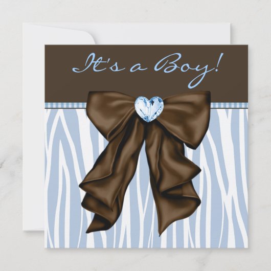 Baby Blue Zebra Brown Baby Boy Shower Kaart (Voorkant)