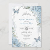 Baby Blue Zilver Quinceañera Vlinder Geometrisch Kaart (Voorkant)