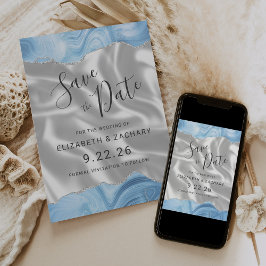 Baby Blue Zilveren Agaat Witte Zijde Save the Date
