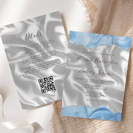 Baby Blue Zilveren Agaten Witte Zijde QR Code Trou Kaart