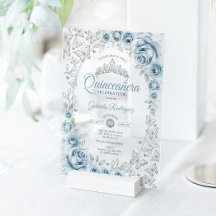 Baby Blue Zilveren Bloem Quinceanera