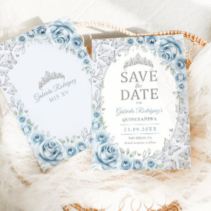 Baby Blue Zilveren Bloemige Quinceanera Save The Date