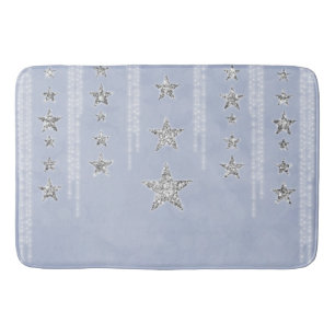 Baby Blue & Zilveren Glitter Sterren Fonkel Glam Badmat