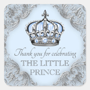 Baby Blue Zilveren Prins Baby Shower Stickers