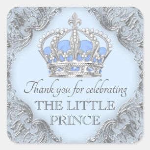 Baby Blue Zilveren Prins Baby Shower Stickers