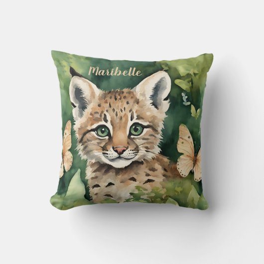 Baby Bobcat Meisjes Gepersonaliseerd Kussen (Voorkant)