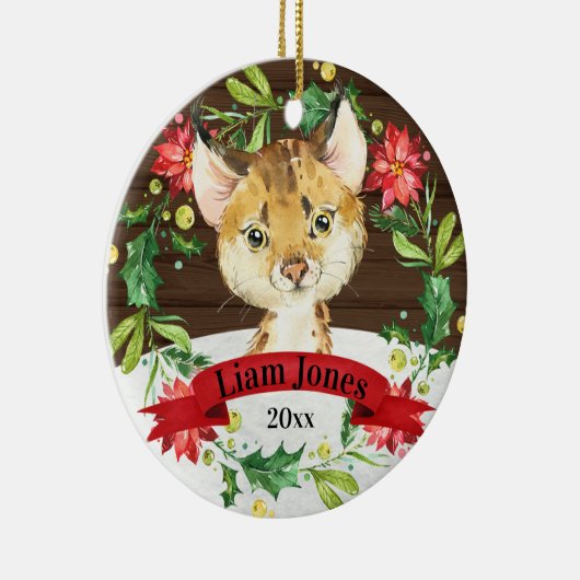 Baby Bobcat Waterverf Dierlijke Kinder kerst Keramisch Ornament (Rechts)