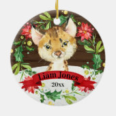 Baby Bobcat Waterverf Dierlijke Kinder kerst Keramisch Ornament (Achterkant)