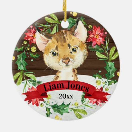 Baby Bobcat Waterverf Dierlijke Kinder kerst Keramisch Ornament (Achterkant)