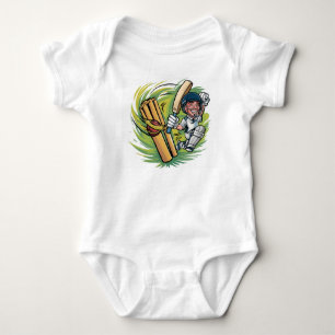 Baby Body pak Cricketer met knuppel, bal en wicket Romper
