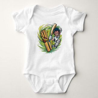 Baby Body pak Cricketer met knuppel, bal en wicket Romper