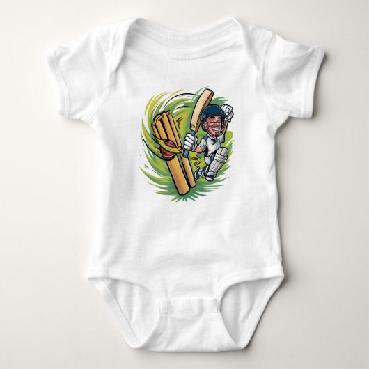 Baby Body pak Cricketer met knuppel, bal en wicket Romper (Voorkant)