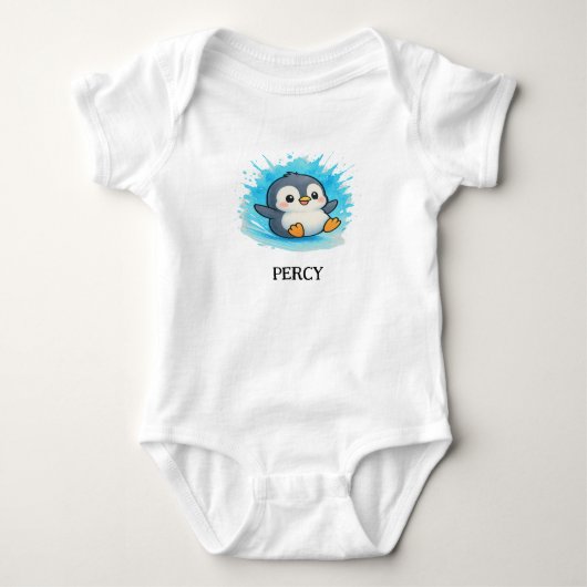 Baby Body - Percy Penguin naam outfit Romper (Voorkant)
