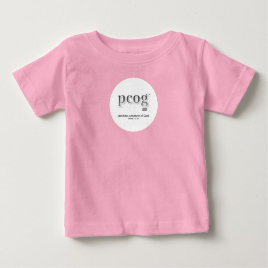 Baby bodysuit "pcog" round w/ scripture & heart (Voorkant)