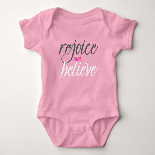 Baby Bodysuit : Verblijd en Geloof (roze) (Voorkant)