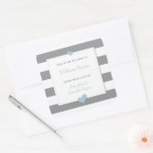 Baby Boekplaat Grijs Gestreepte Lichtblauwe Hartje Vierkante Sticker (Envelop)