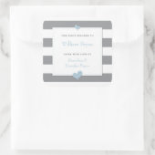 Baby Boekplaat Grijs Gestreepte Lichtblauwe Hartje Vierkante Sticker (Tas)