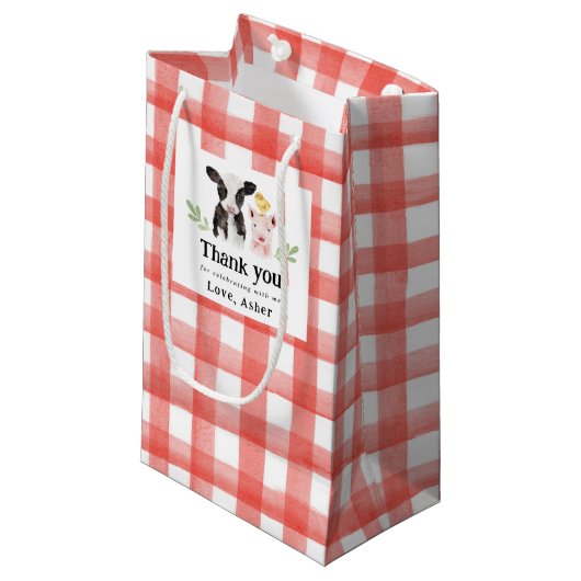 Baby Boerderijdieren Red Gingham Klein Cadeauzakje (Voorkant Gekanteld)