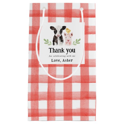 Baby Boerderijdieren Red Gingham Klein Cadeauzakje (Voorkant)